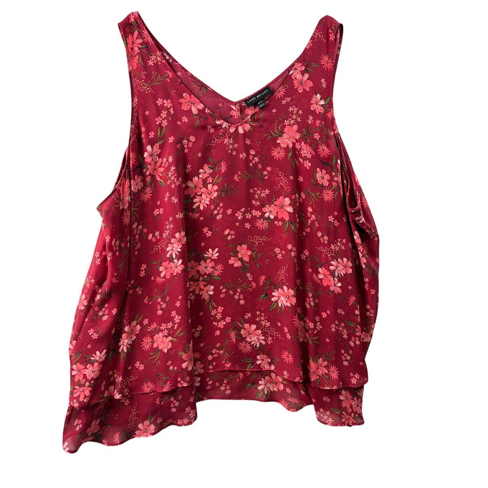 Lane Bryant Women’s Wine Floral Double Layer Chiffon Swing Tank Top - Size 30/32 - Picture 3 of 9